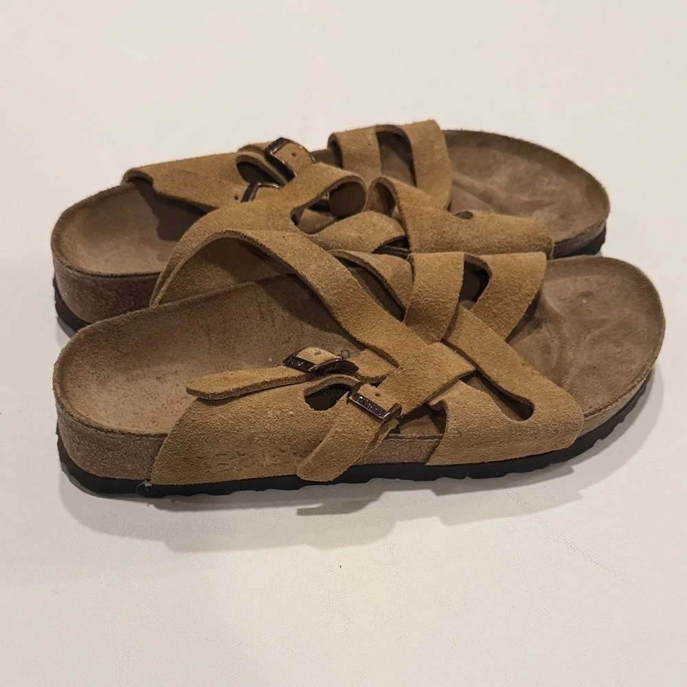 Birkenstock Tan Suede Cross-Strap Sandals